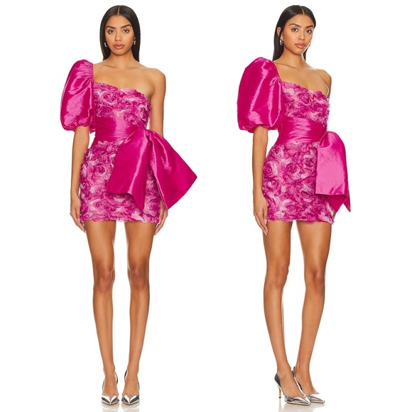 NWT FOR LOVE AND LEMONS | One Shoulder Floral Taya Mini Dress in Pink | Size L - Picture 1 of 14